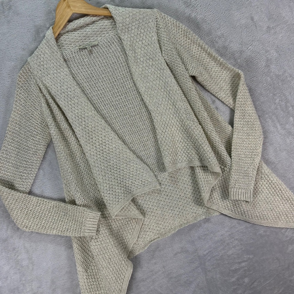 Elisabetta Collection Women's Open Front Cardigan Sz M Beige Knit Waterfall